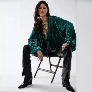 New Free People Velvet Bed Everglade Green Viscose Jacket Size XS